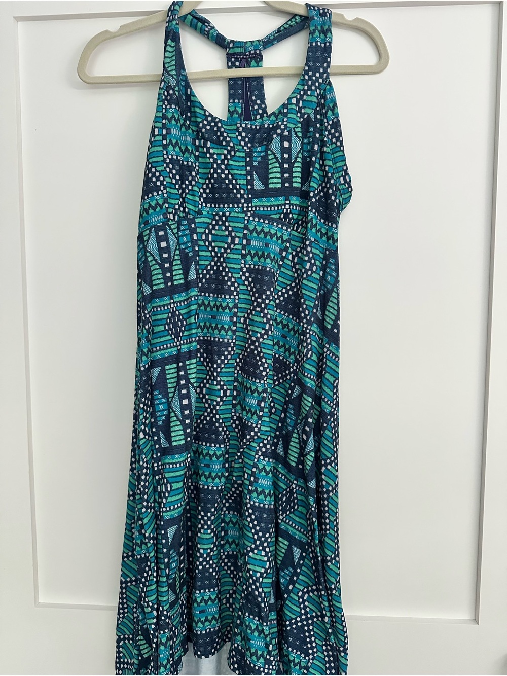 Prana Teal and Navy Geometric Racerback Midi Dress
